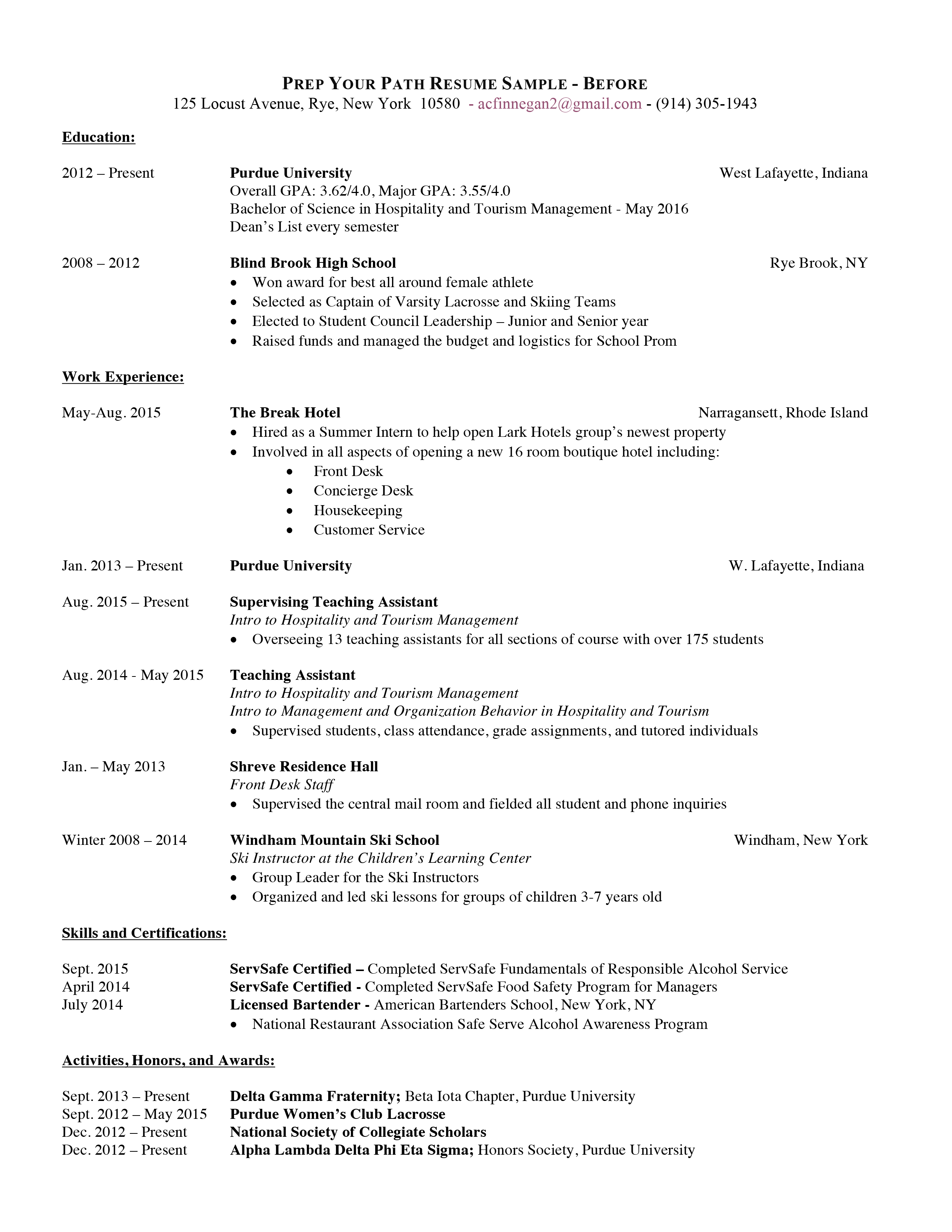 Young Professional Resume - Before