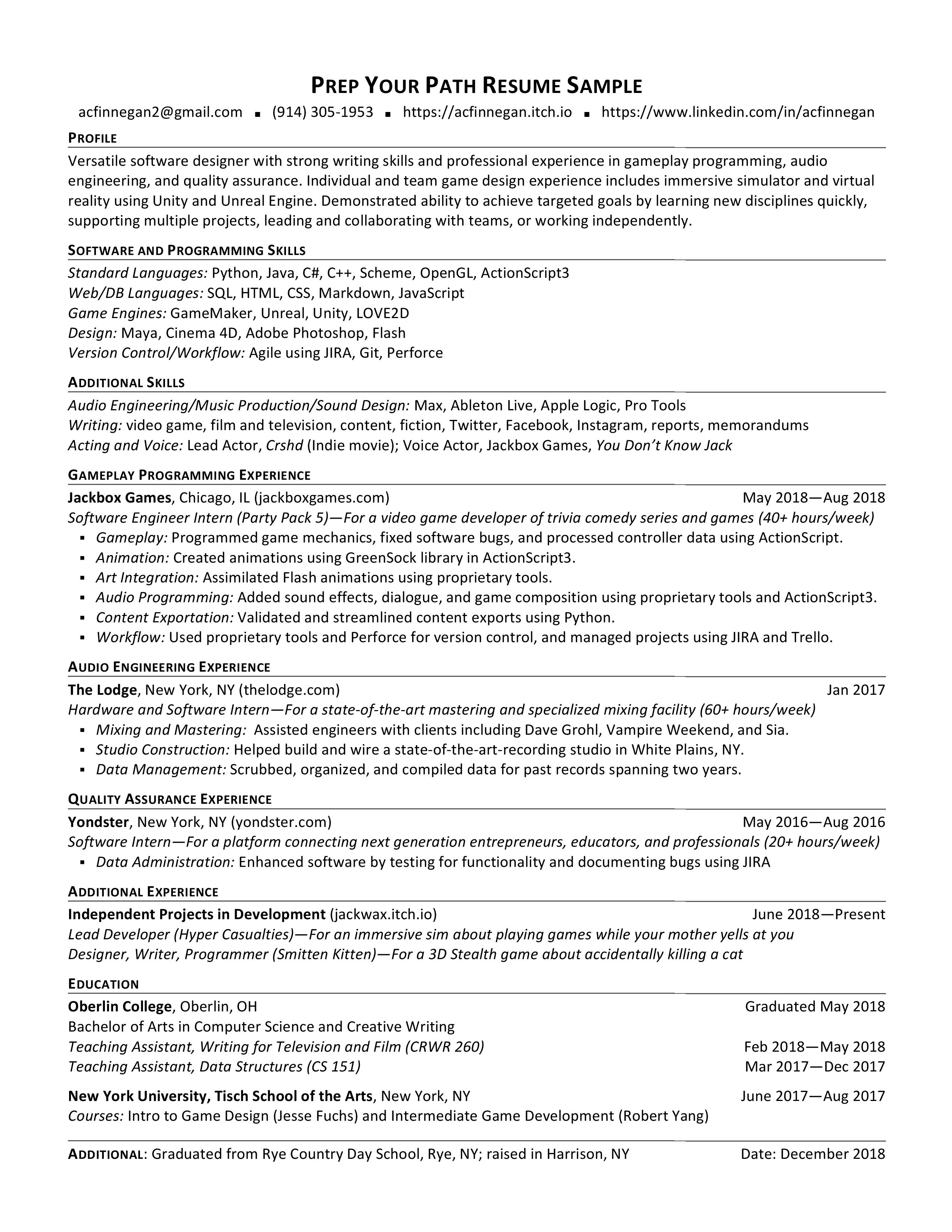 Young Professional Resume